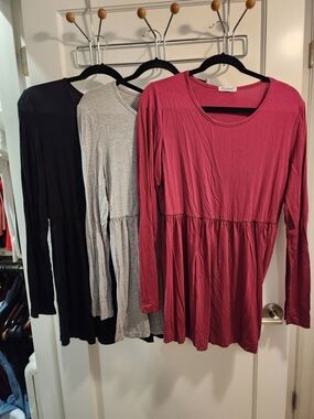 Maternity Long-Sleeve Peplum Tunics 3 Pack XL - Black, Grey, Pink